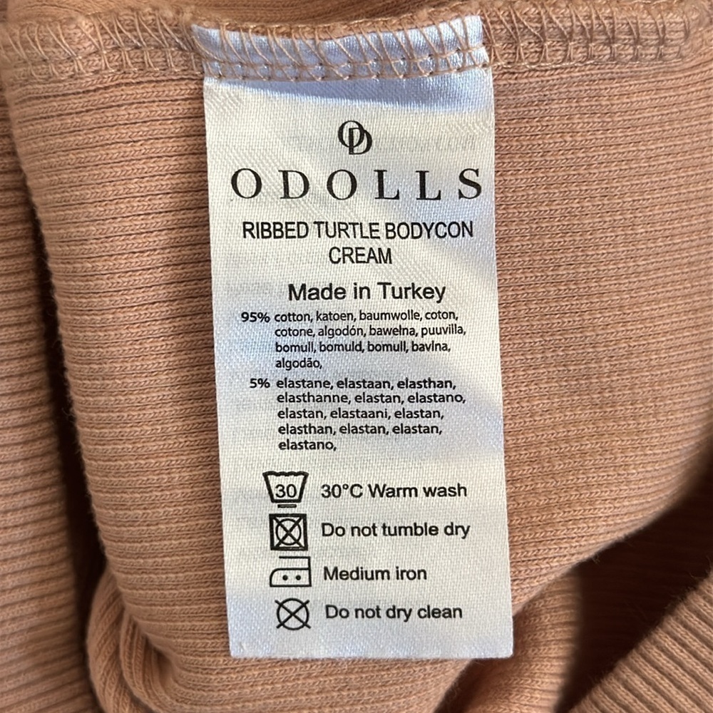 ODolls Collection logo high neck long sleeve mini bodycon dress in cream - Picture 12 of 15